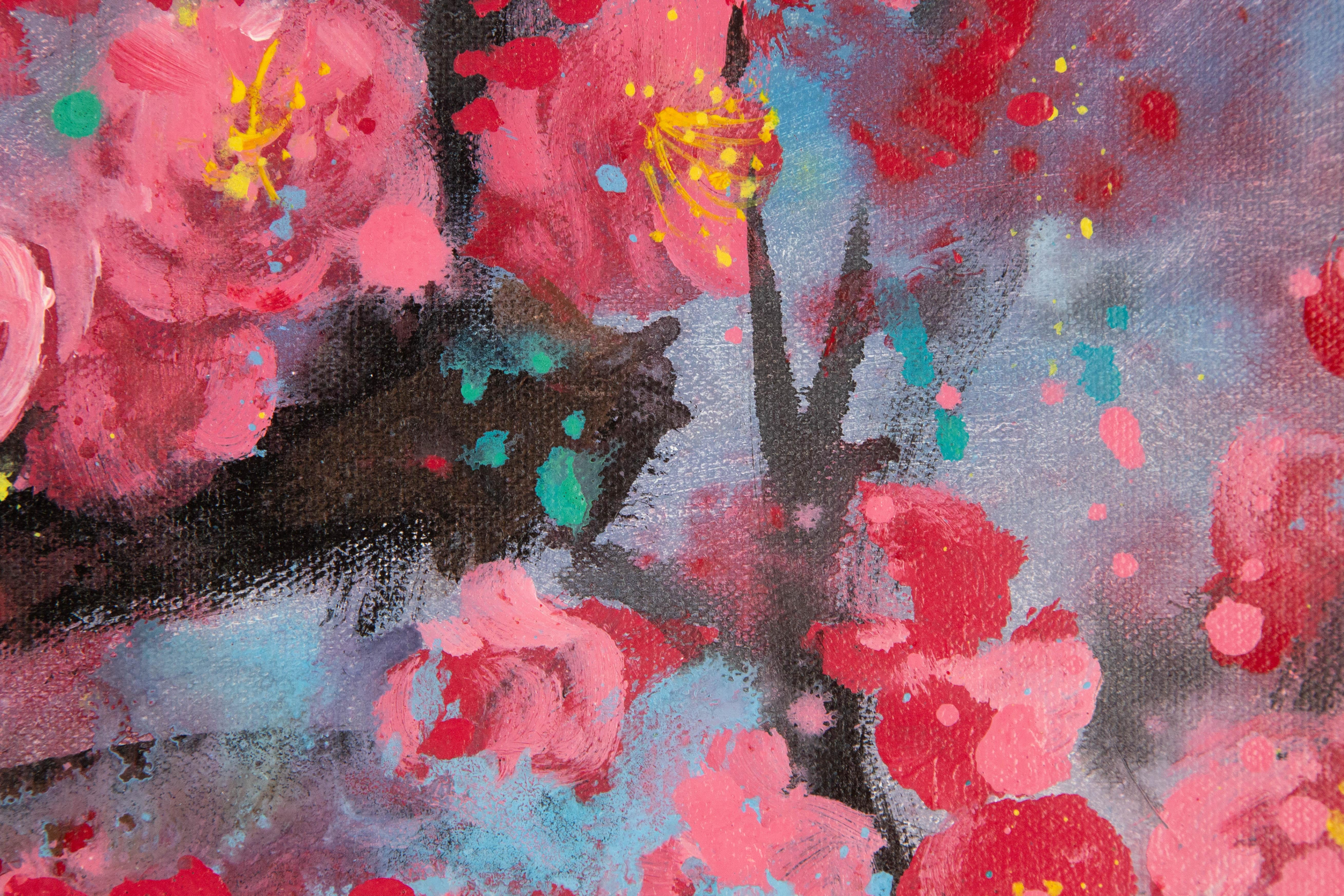 Tao Wang Floral Original Acrylic On Canvas 