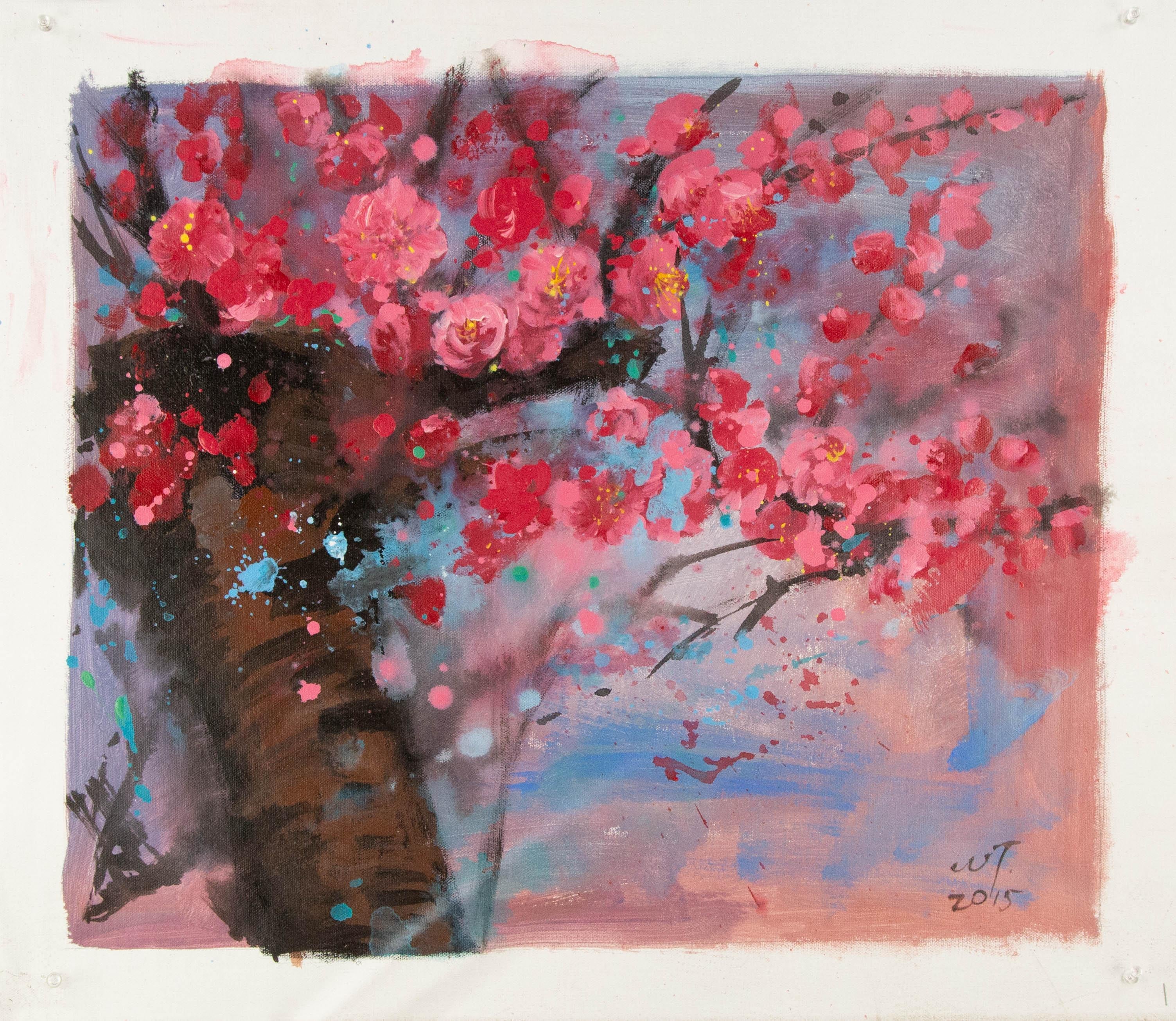Tao Wang Floral Original Acrylic On Canvas 