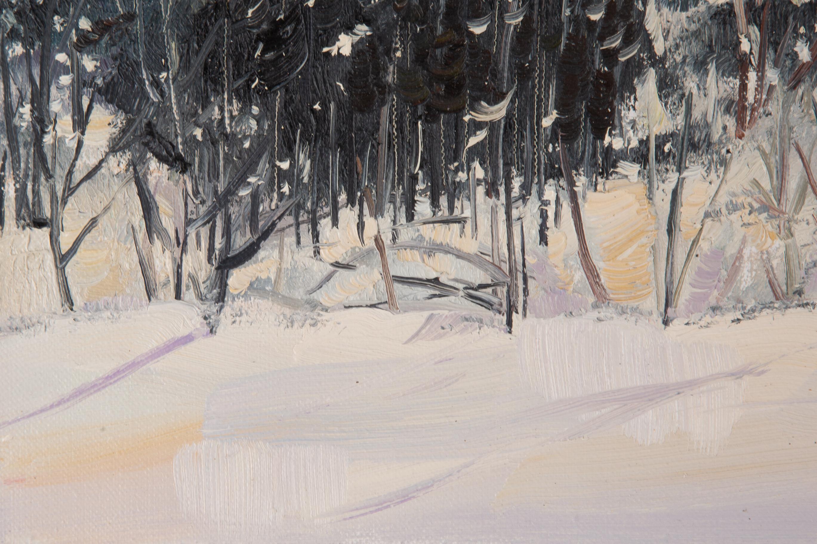 Tao Yu, peinture à l'huile impressionniste originale « Neige en hiver » en vente 2