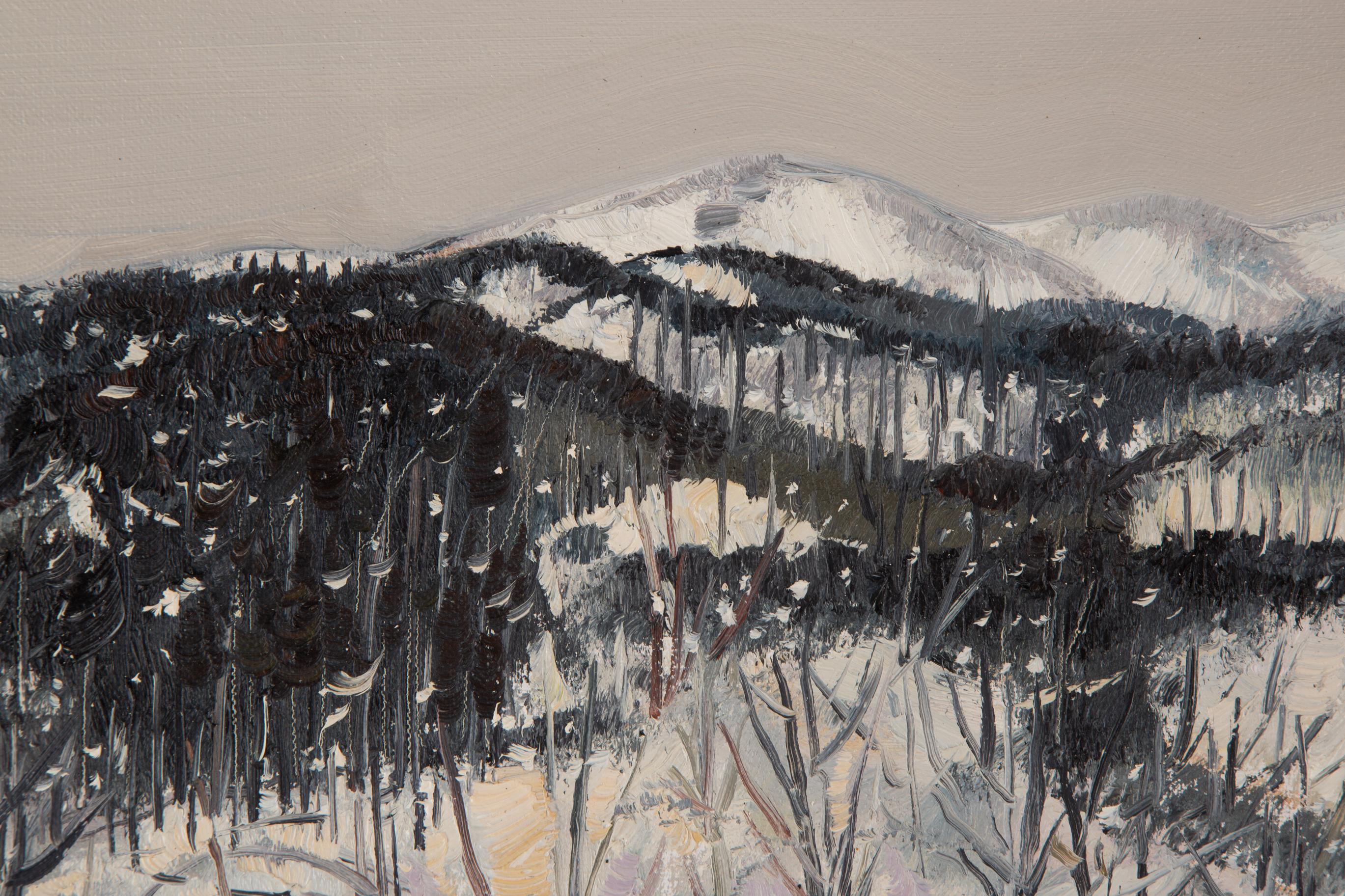 Tao Yu, peinture à l'huile impressionniste originale « Neige en hiver » en vente 4