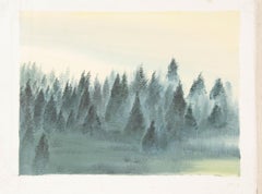 Tao Yu Landschaft Original Öl auf Leinwand "Pinienbäume in der Abenddämmerung 1"