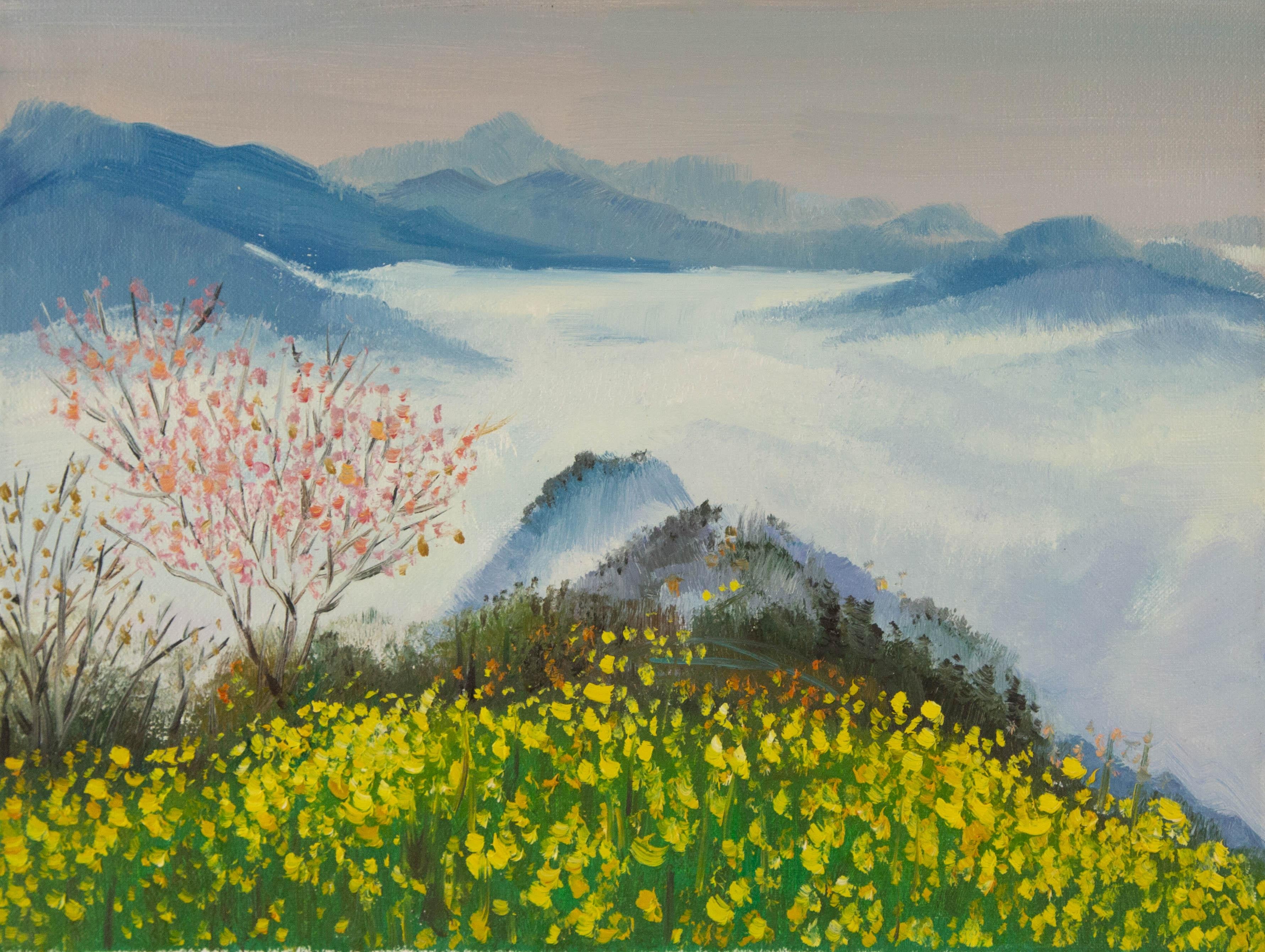  Titel: Rapsblüten
 Medium: Öl auf Leinwand
 Größe: 11,75 x 15,5 Zoll
 Rahmen: Einrahmungsmöglichkeiten vorhanden!
 Zustand: Das Gemälde scheint in ausgezeichnetem Zustand zu sein.
 Hinweis: Dieses Gemälde ist nicht aufgespannt und wird gerollt