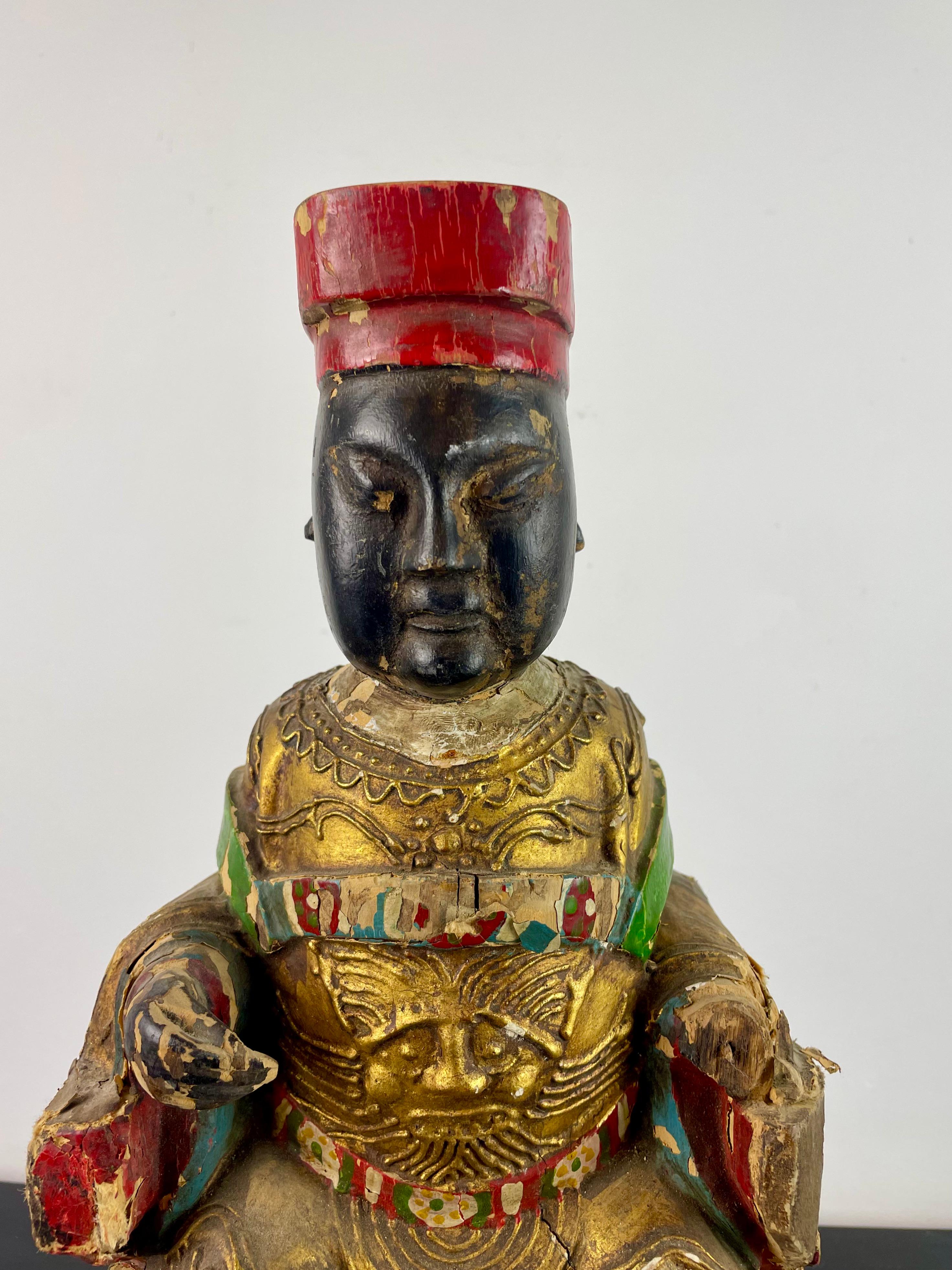 Chinese Taoist dignitary statue - ancestor reliquary - lacquered wood - China Qing 19th For Sale