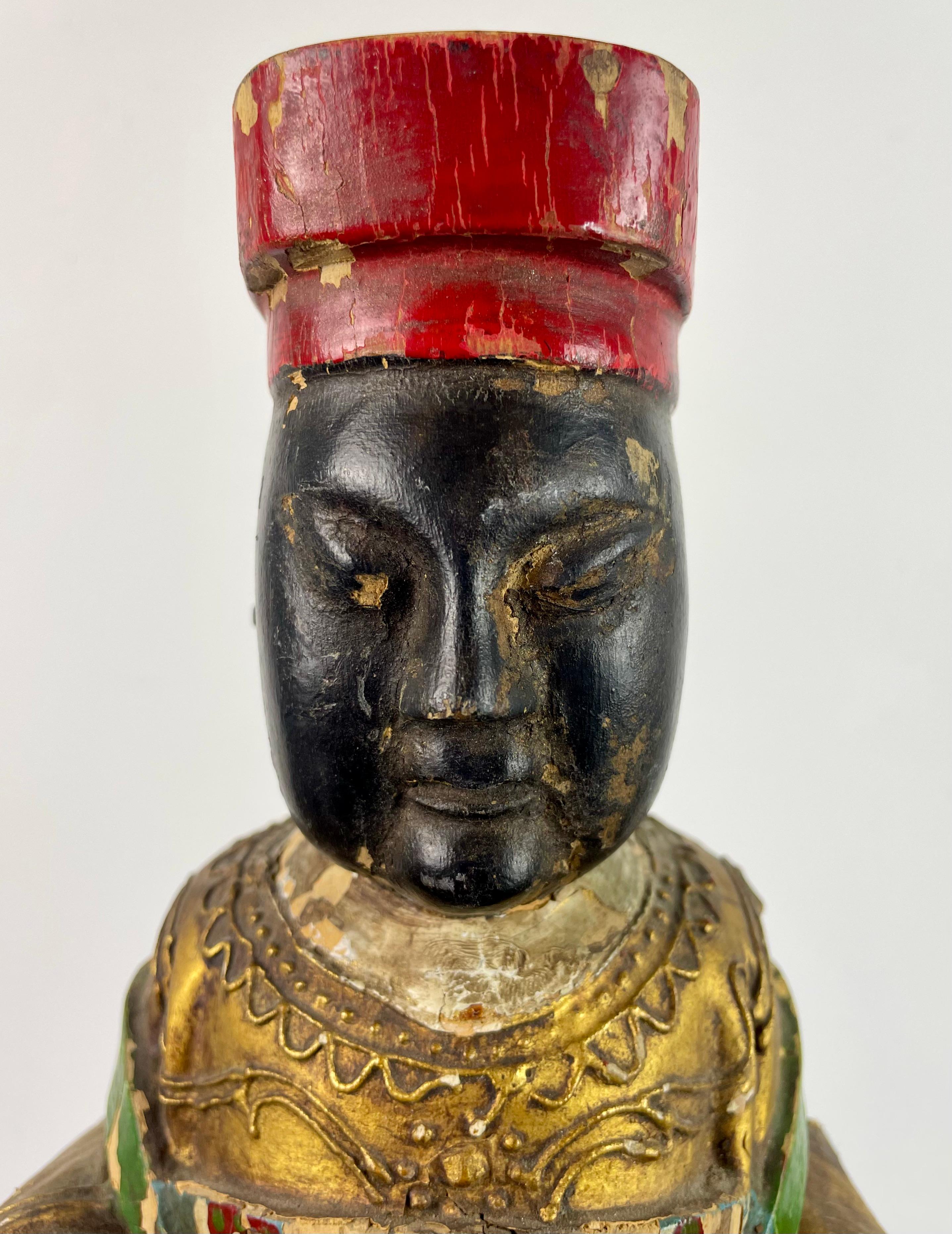 Lacquered Taoist dignitary statue - ancestor reliquary - lacquered wood - China Qing 19th For Sale
