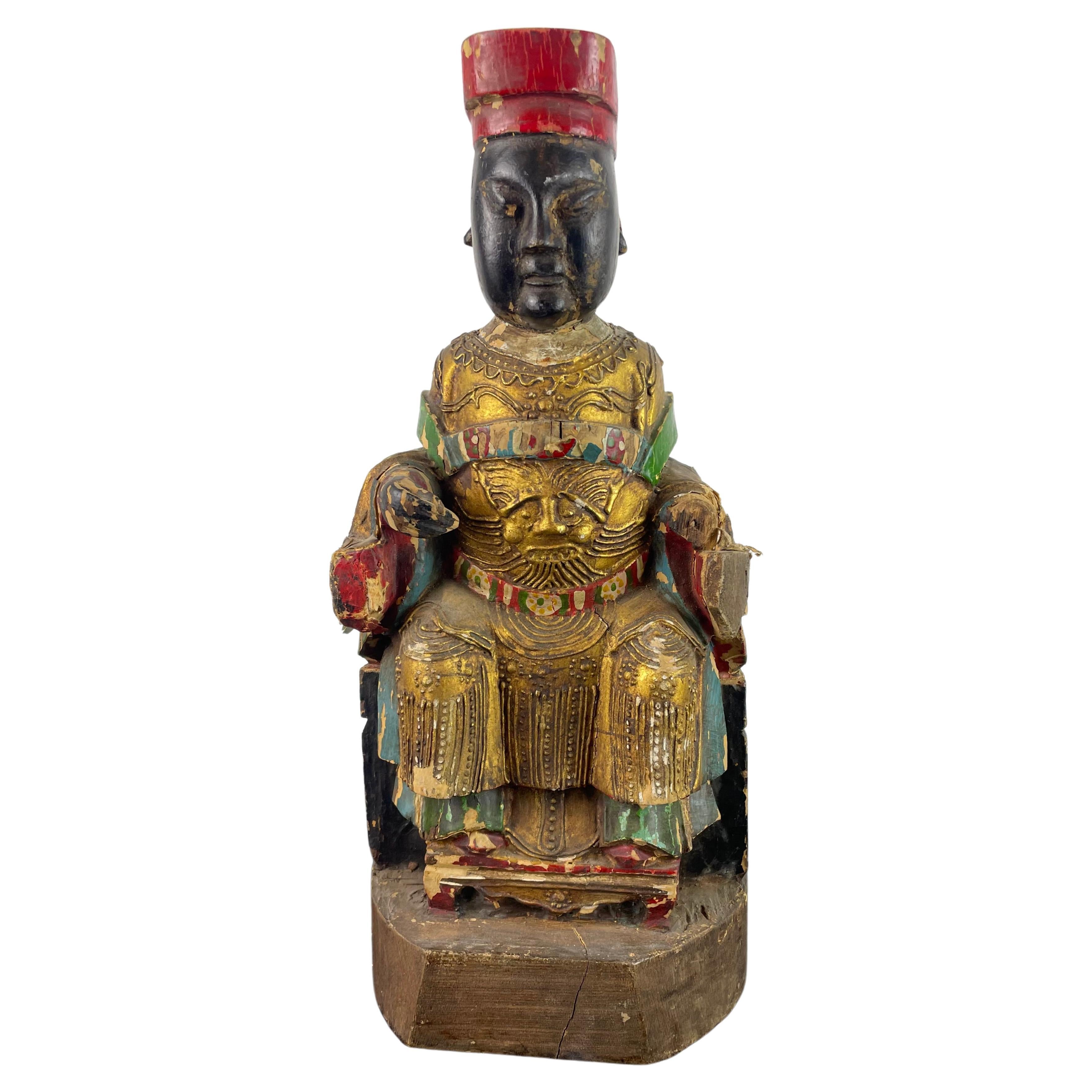Taoist dignitary statue - ancestor reliquary - lacquered wood - China Qing 19th For Sale