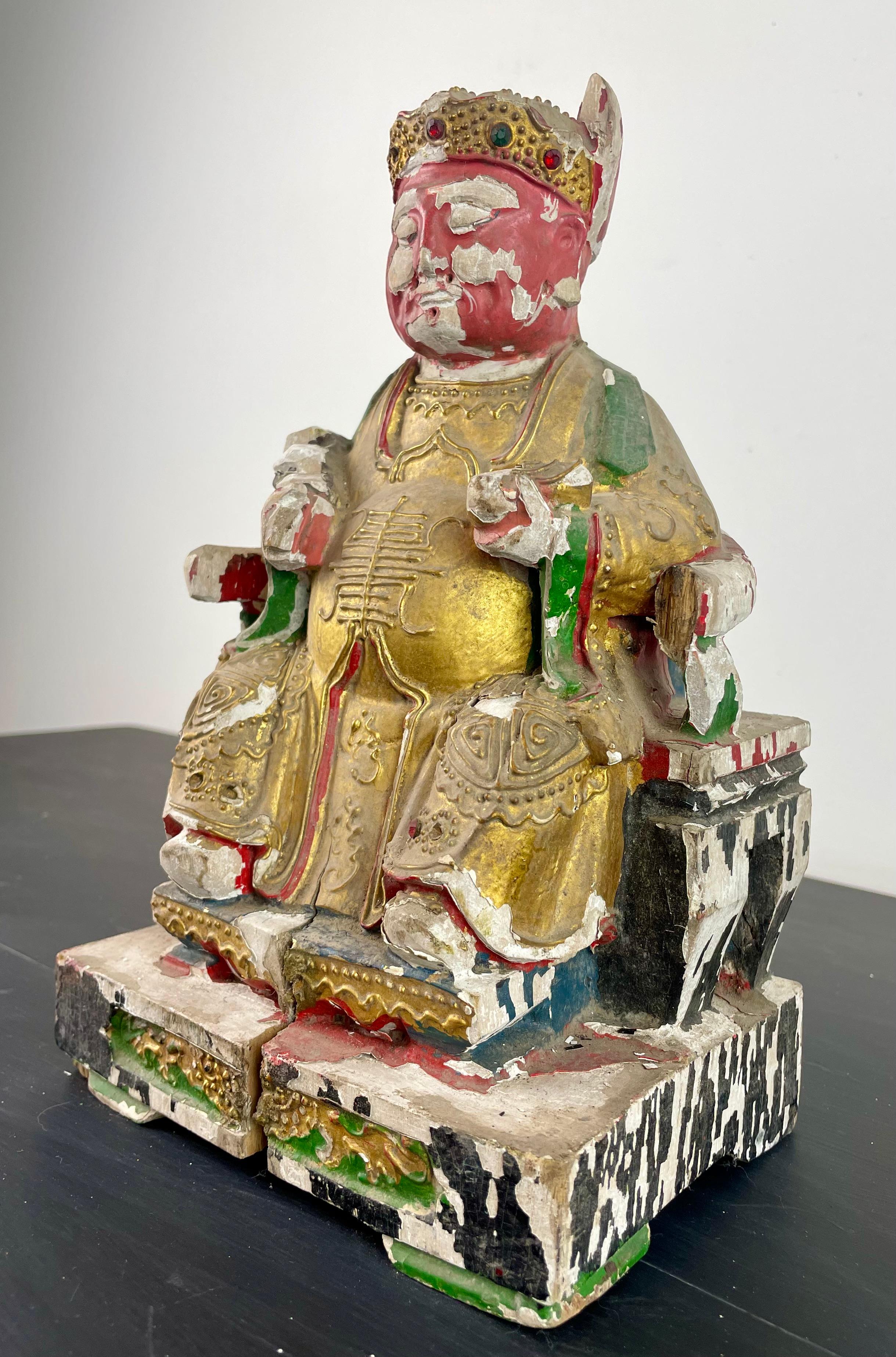 18th Century and Earlier Taoist dignitary statue or ancestor reliquary - lacquered wood - China Qing 18th For Sale