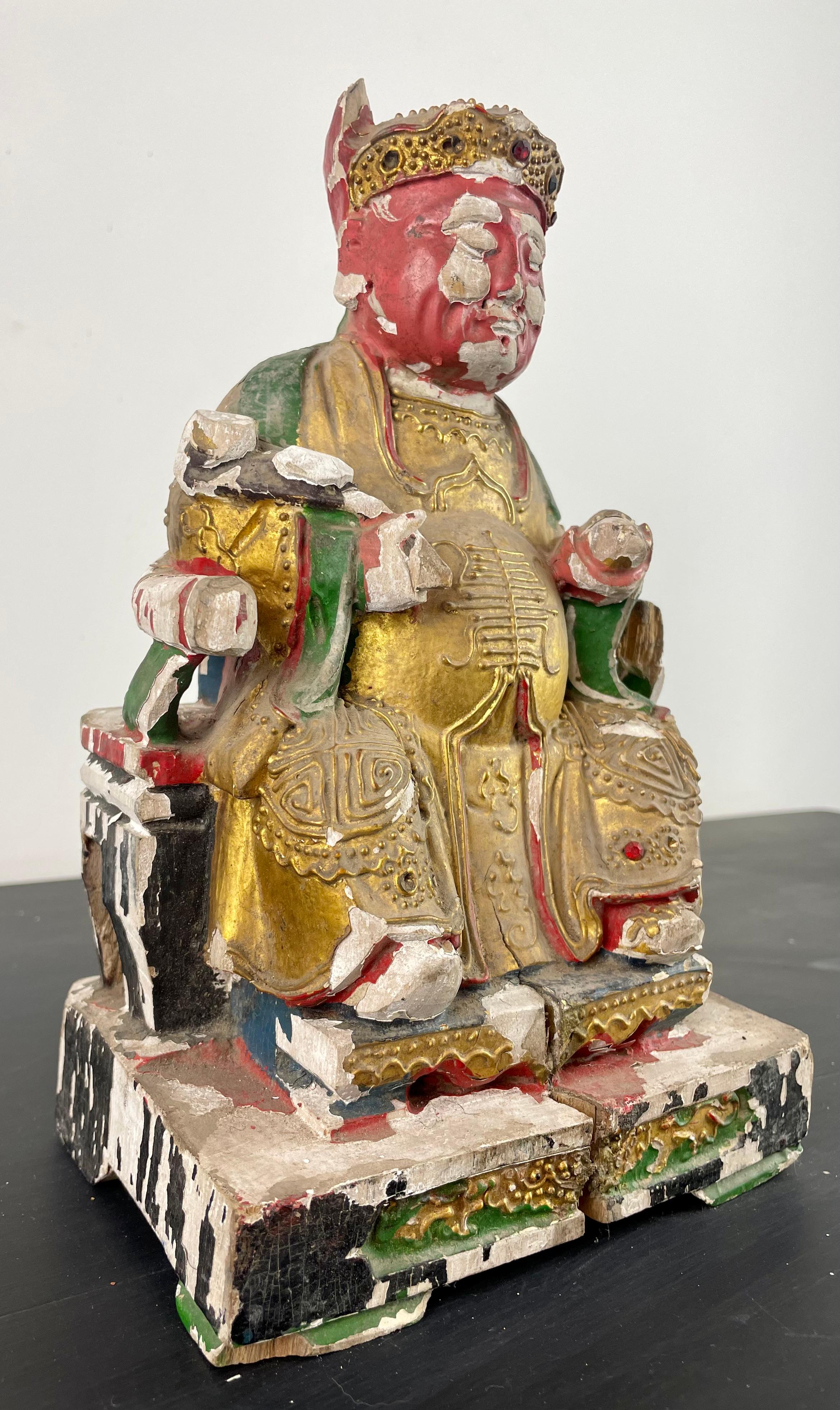 Wood Taoist dignitary statue or ancestor reliquary - lacquered wood - China Qing 18th For Sale