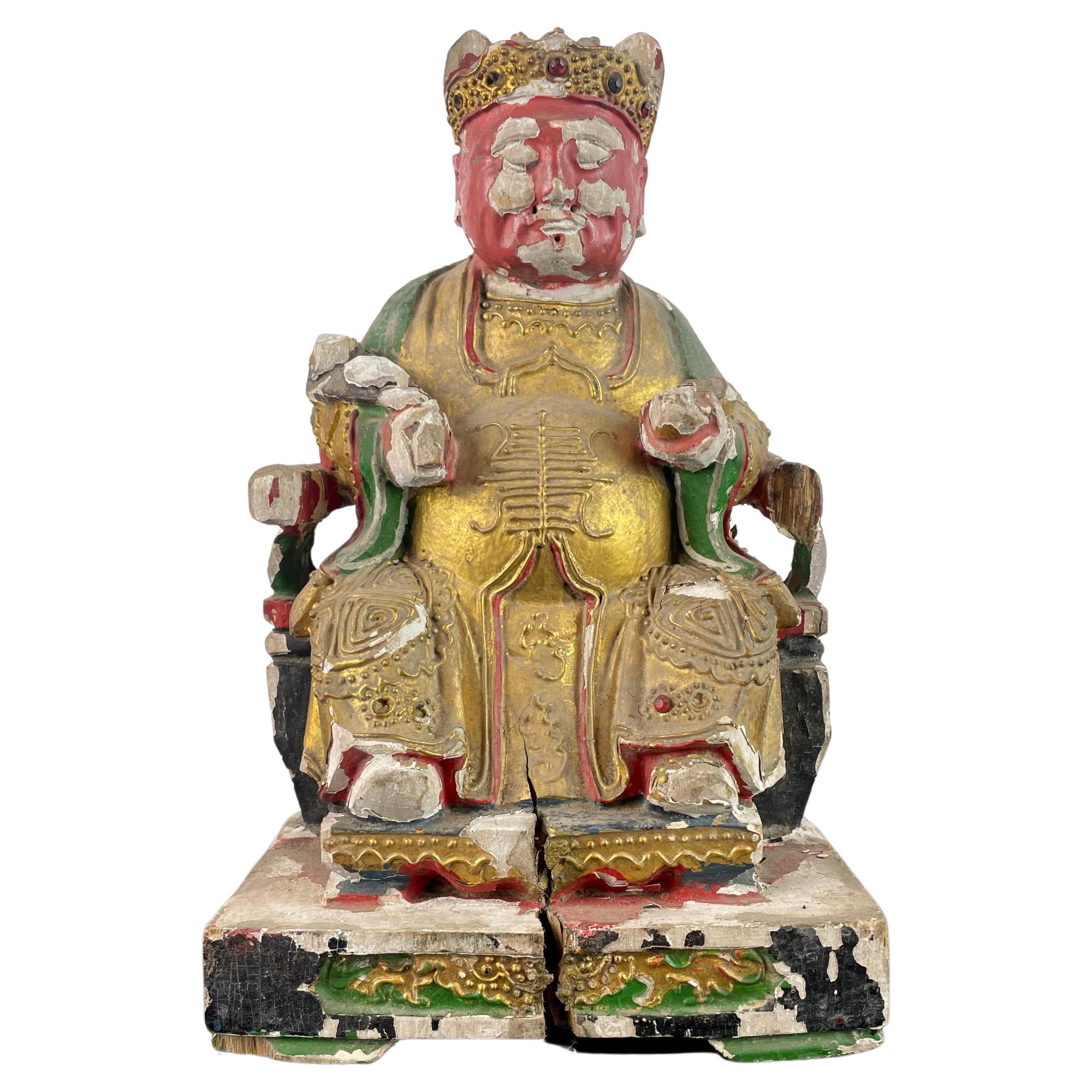 Taoist dignitary statue or ancestor reliquary - lacquered wood - China Qing 18th For Sale