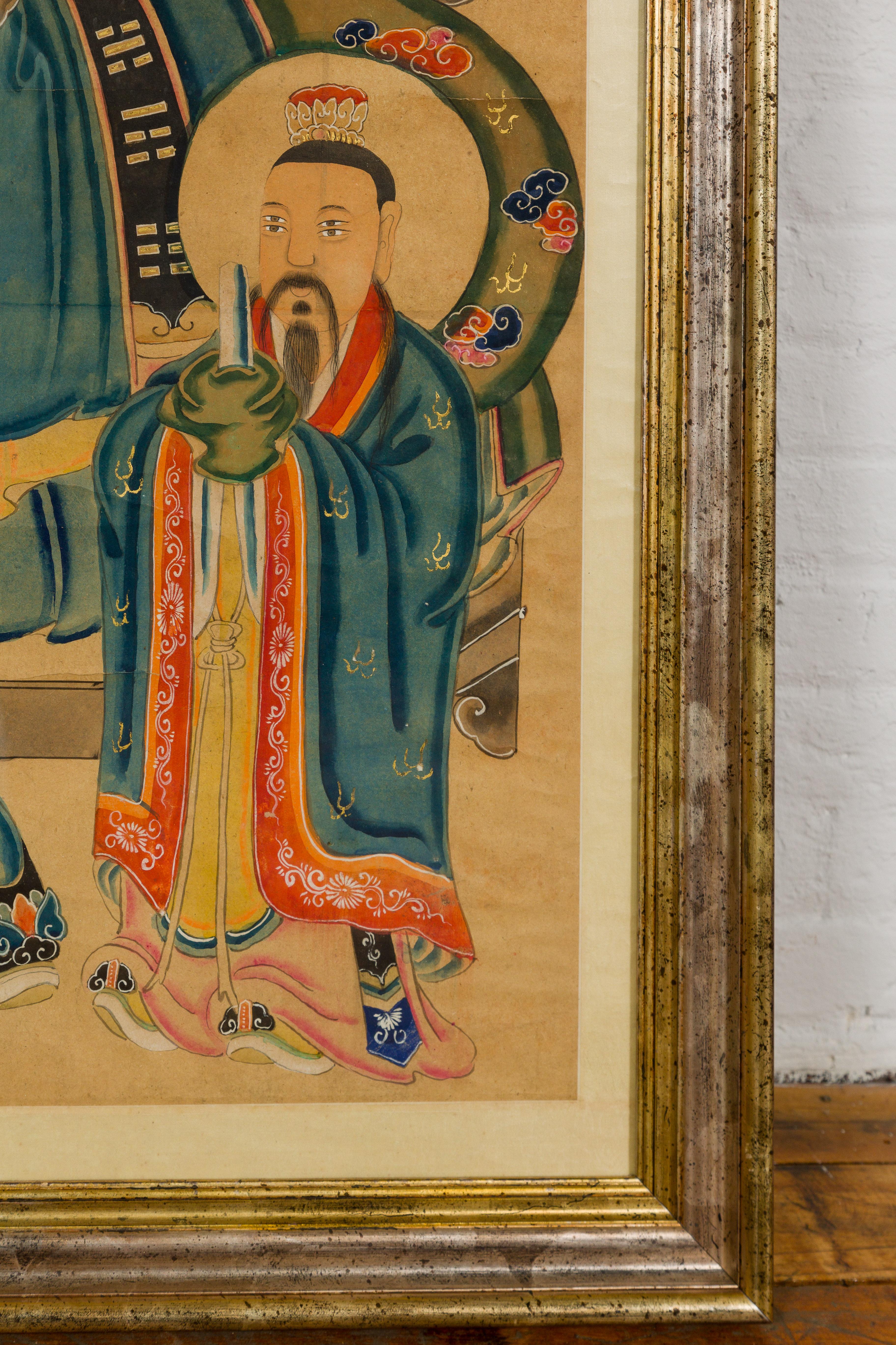 Taoist Hand-Painted Portrait on Parchment Paper in Custom Frame For Sale 3