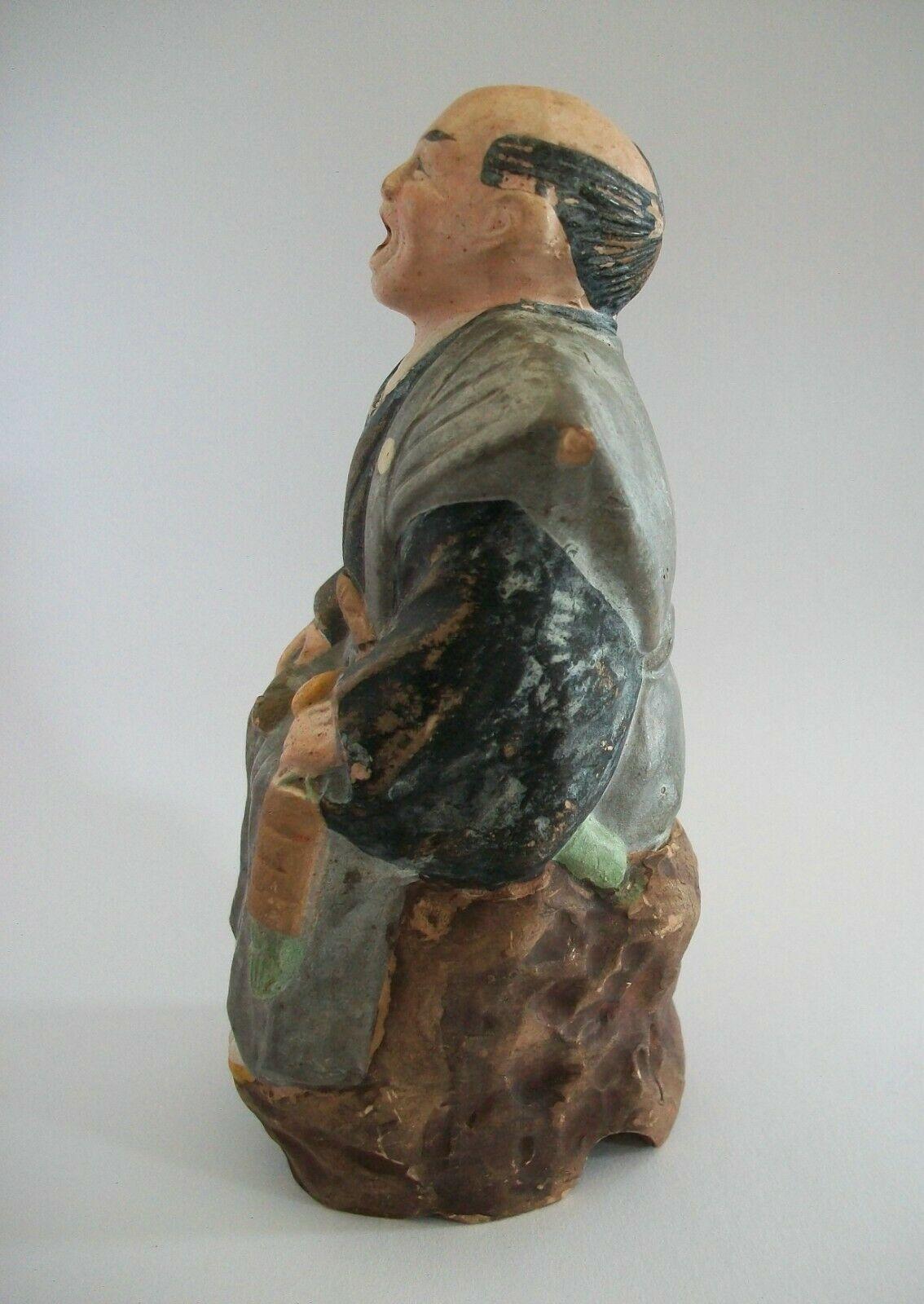 Taoist Yixing Zisha Clay 'Scholar' Figure, Cold Painted, China, 20th Century In Good Condition For Sale In Chatham, ON