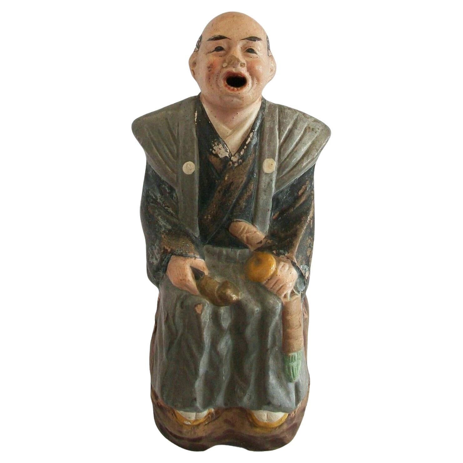 Chinesische Taoistische Yixing-Zisha-Keramik-Figur „Scholar“, kalt bemalt, China, 20. Jahrhundert