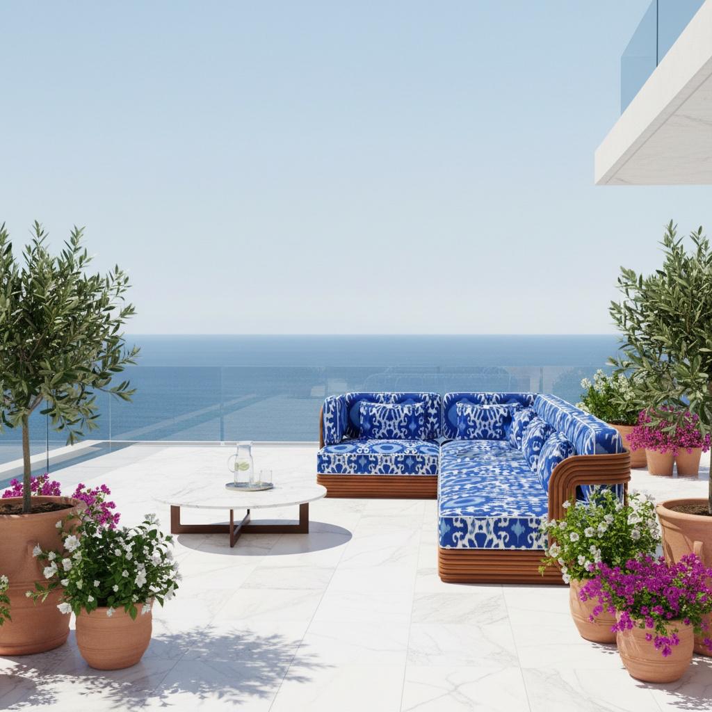 Moderno Divano da esterno Taormina in Wood Iroko con tessuto scultoreo Gastón y Daniela in vendita