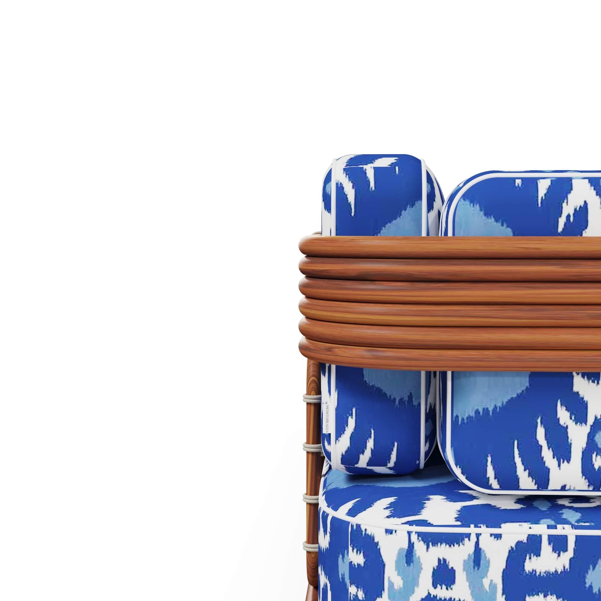 Tessuto Divano da esterno Taormina in Wood Iroko con tessuto scultoreo Gastón y Daniela in vendita