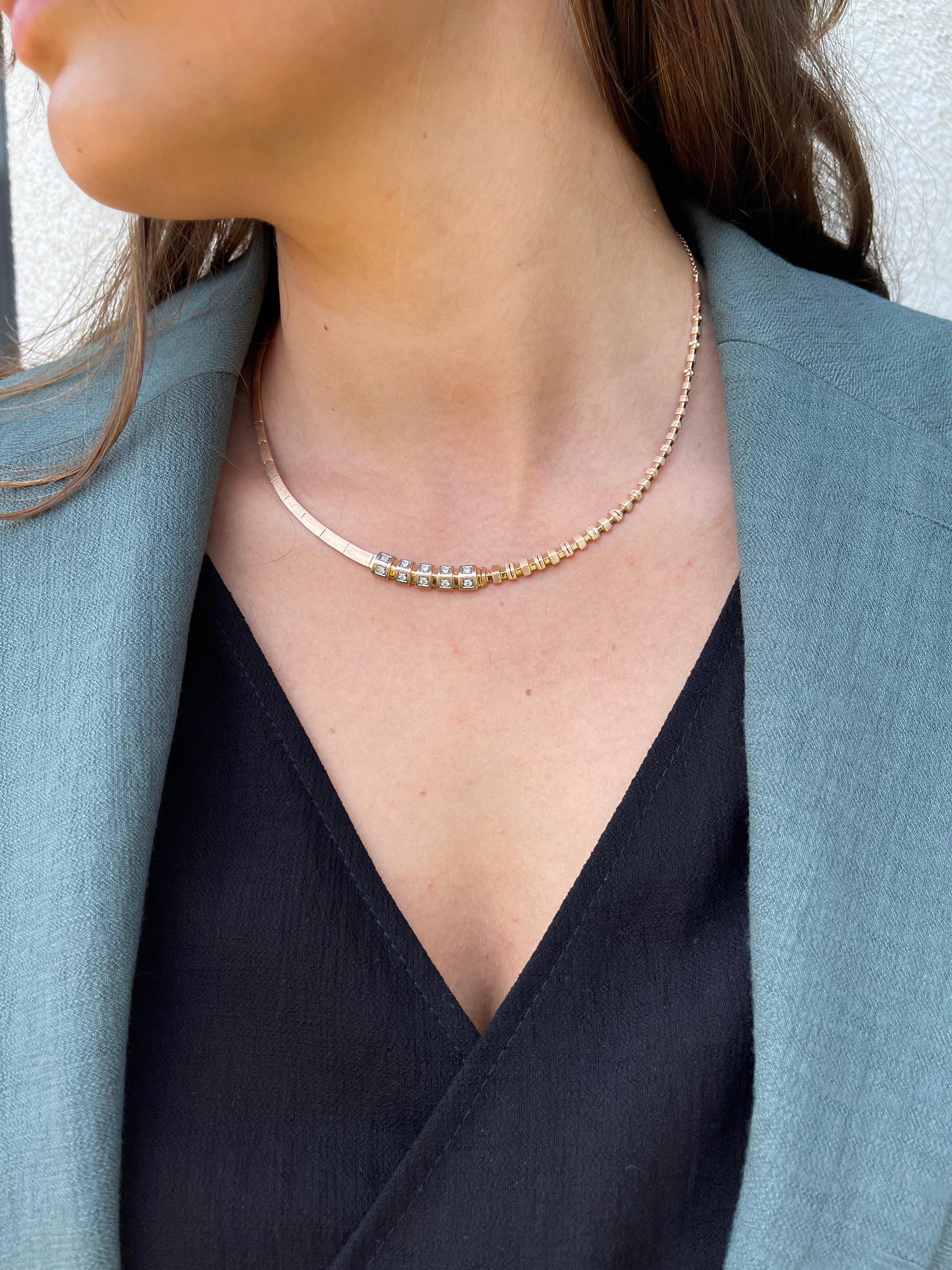 Modern Taotie Necklace in Rose Gold with White Diamond For Sale