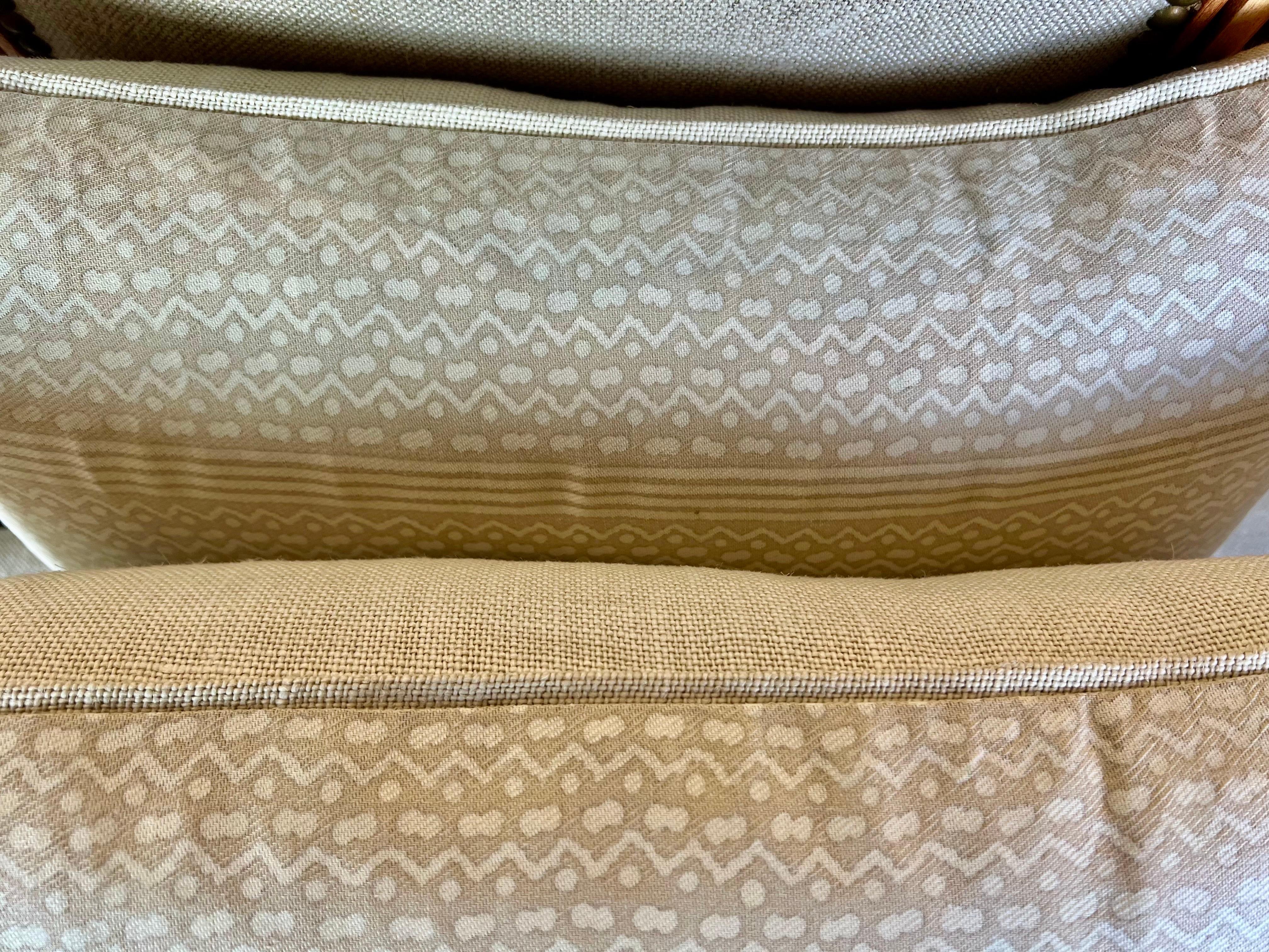 Modern Tapa Stripe Patterned Fortuny Textile Pillows w/ Linen Backs, Pair For Sale