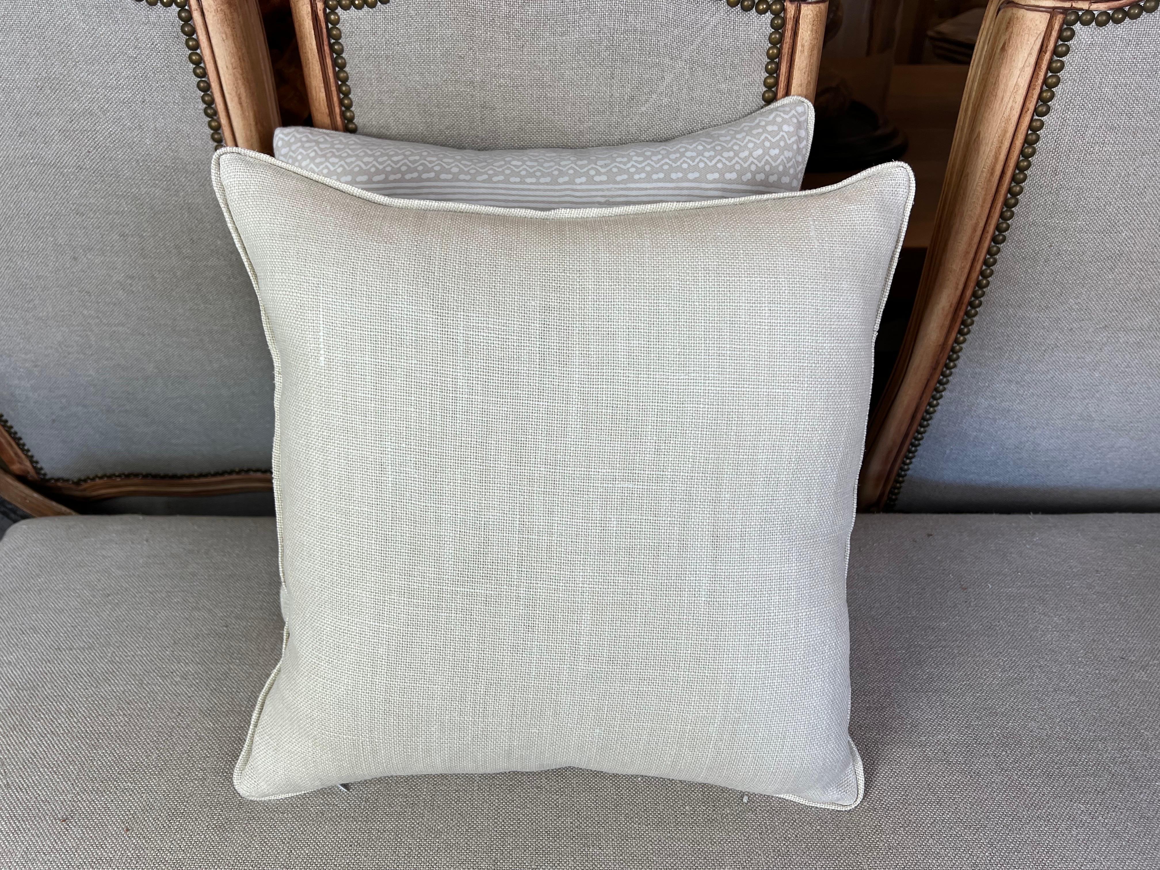 Contemporary Tapa Stripe Patterned Fortuny Textile Pillows w/ Linen Backs, Pair For Sale