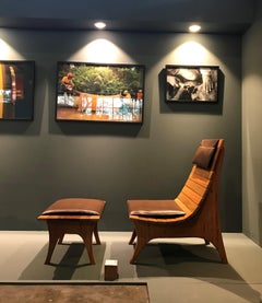 "Tapajós" Armchair with Ottoman in Amazonian Rare Wood and Eco Leather