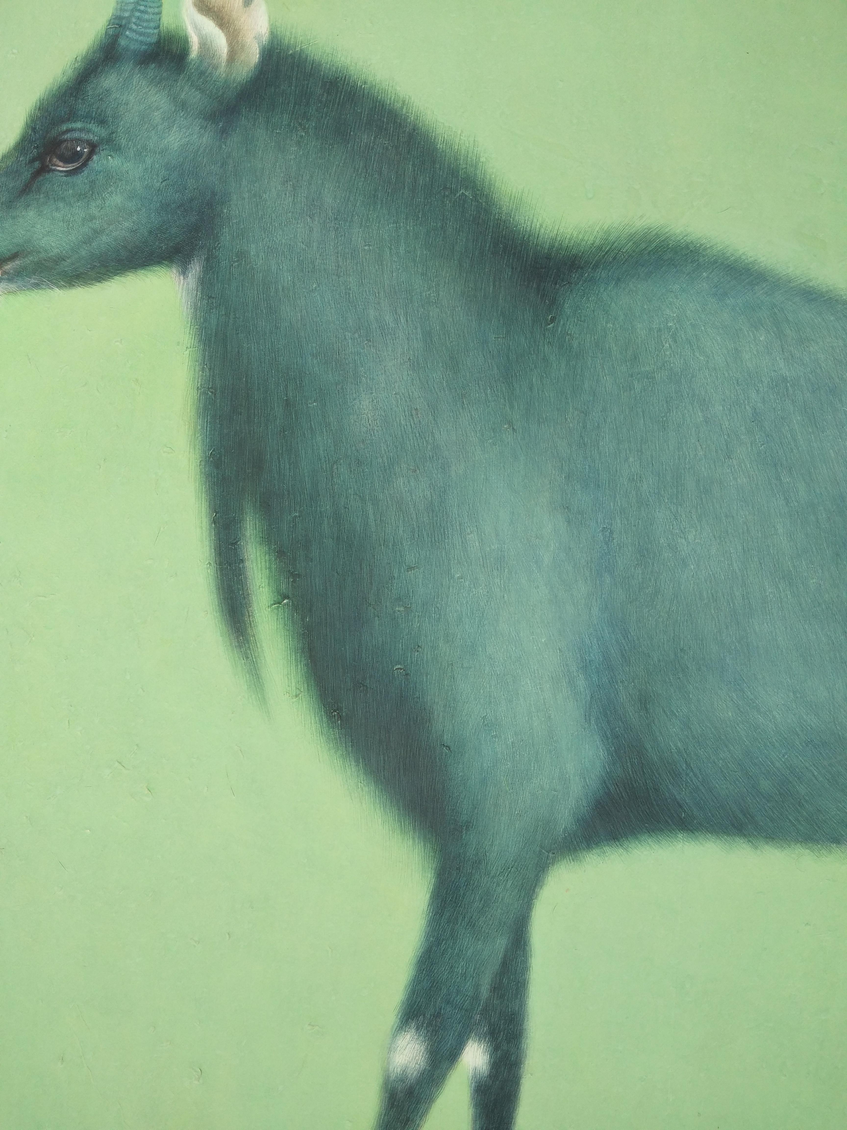 Suffocated Life #2 - Green Animal Painting by Tapas Das