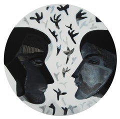 Couple, Figurative,, Acrylic, Black, White by Indian Artist "In Stock"