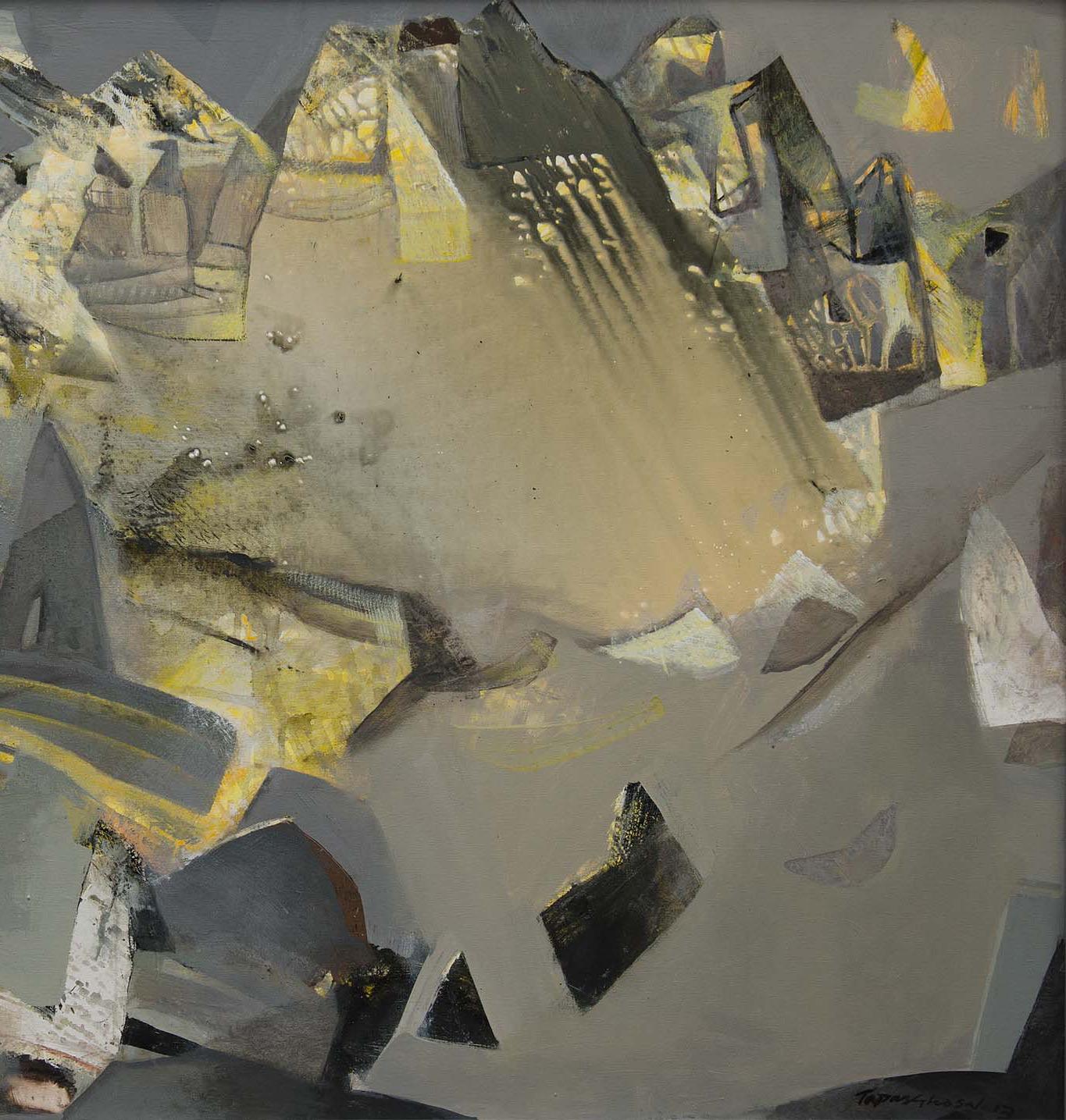 Abstracto, Acrílico sobre Lienzo, Marrón, Amarillo, Verde por Artista Indio 