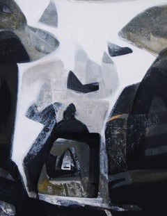 Abstrait, acrylique et pigment sur toile, noir et blanc, de l'artiste indien « En stock »