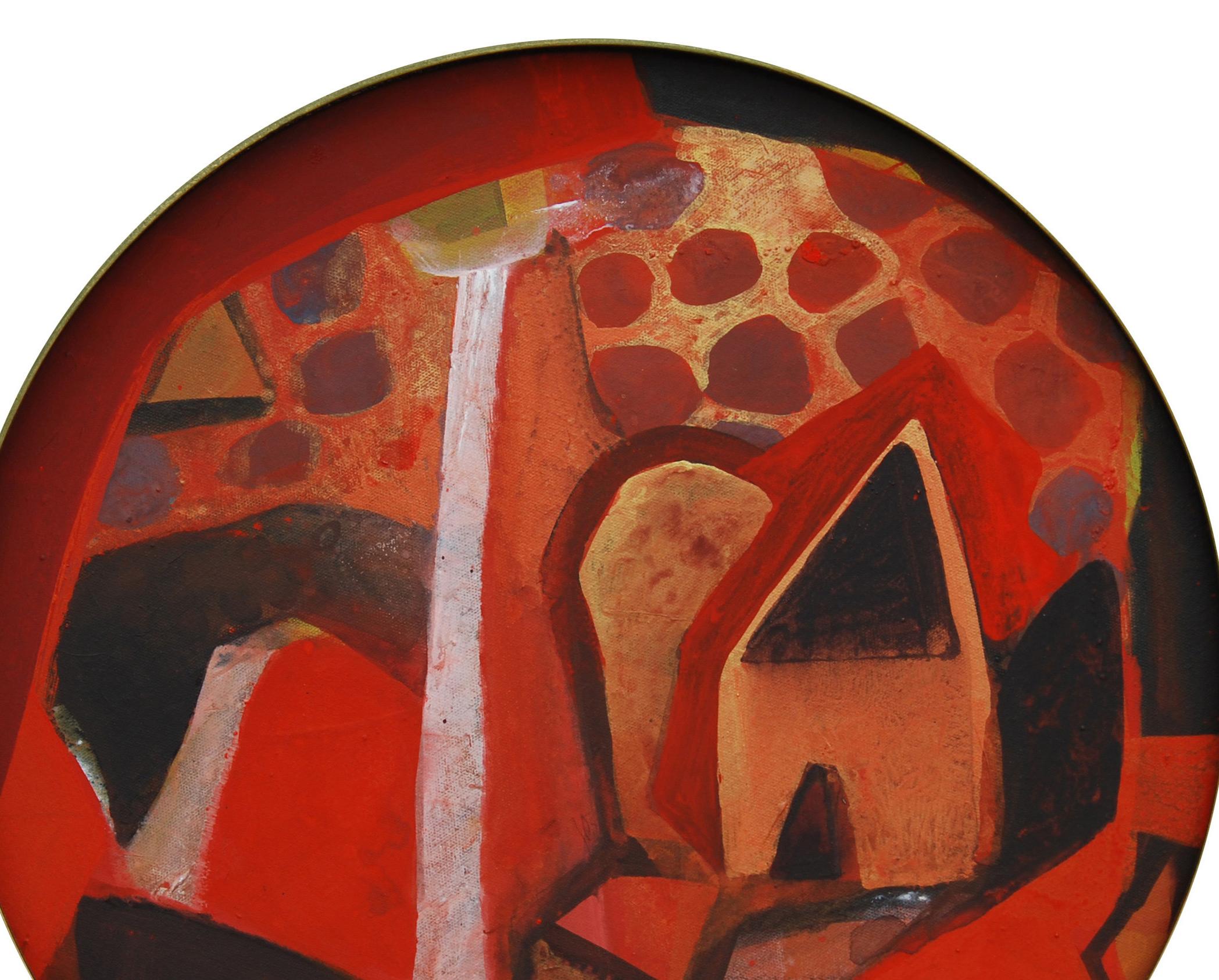 Abstracto, Redondo, Acrílico, Pastel, Pigmento, Lienzo, Rojo, Negro, Marrón 