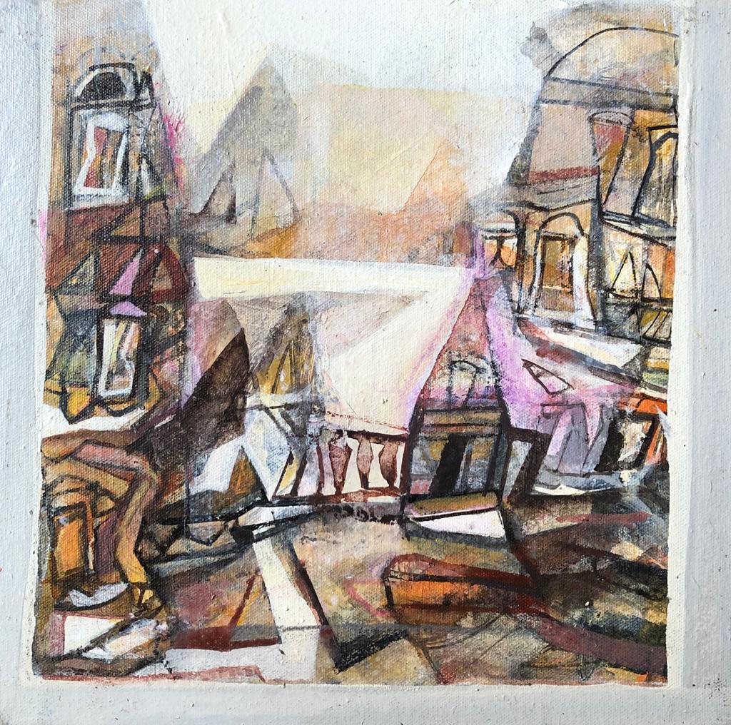 Benaras, Acrylic on Canvas, Brown, Pink, Yellow by Contemporary Artist"In Stock"
