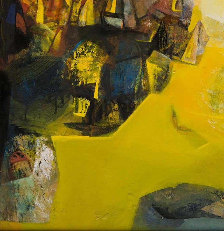 Benaras, Holy Cityscape, Acrylic on Canvas, Yellow, Brown colors 