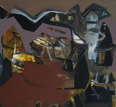 Benaras, Paysage, Acrylique, Pastel, Pigment sur Toile, Brun, Bleu "En Stock"