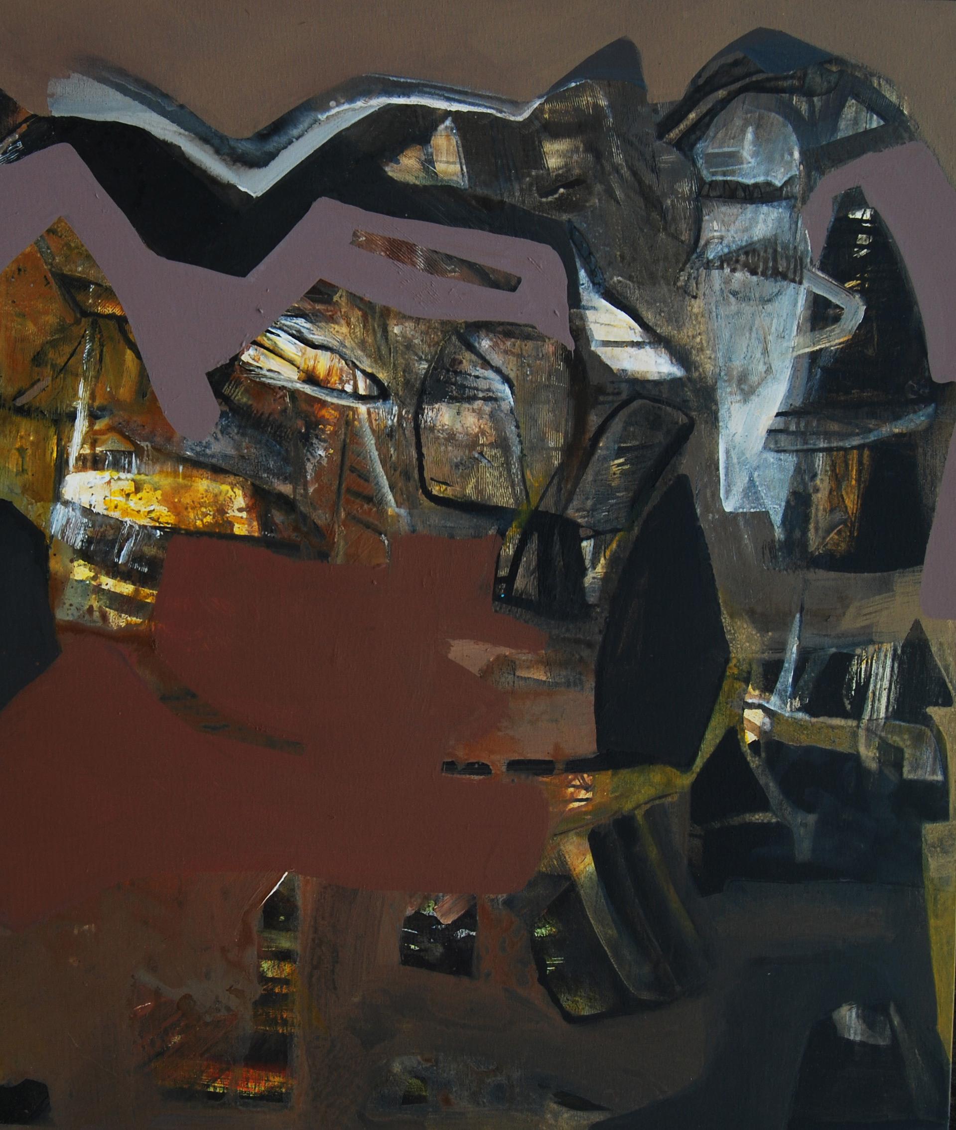 Benaras, Paysage, Acrylique, Pastel, Pigment sur Toile, Brun, Bleu 