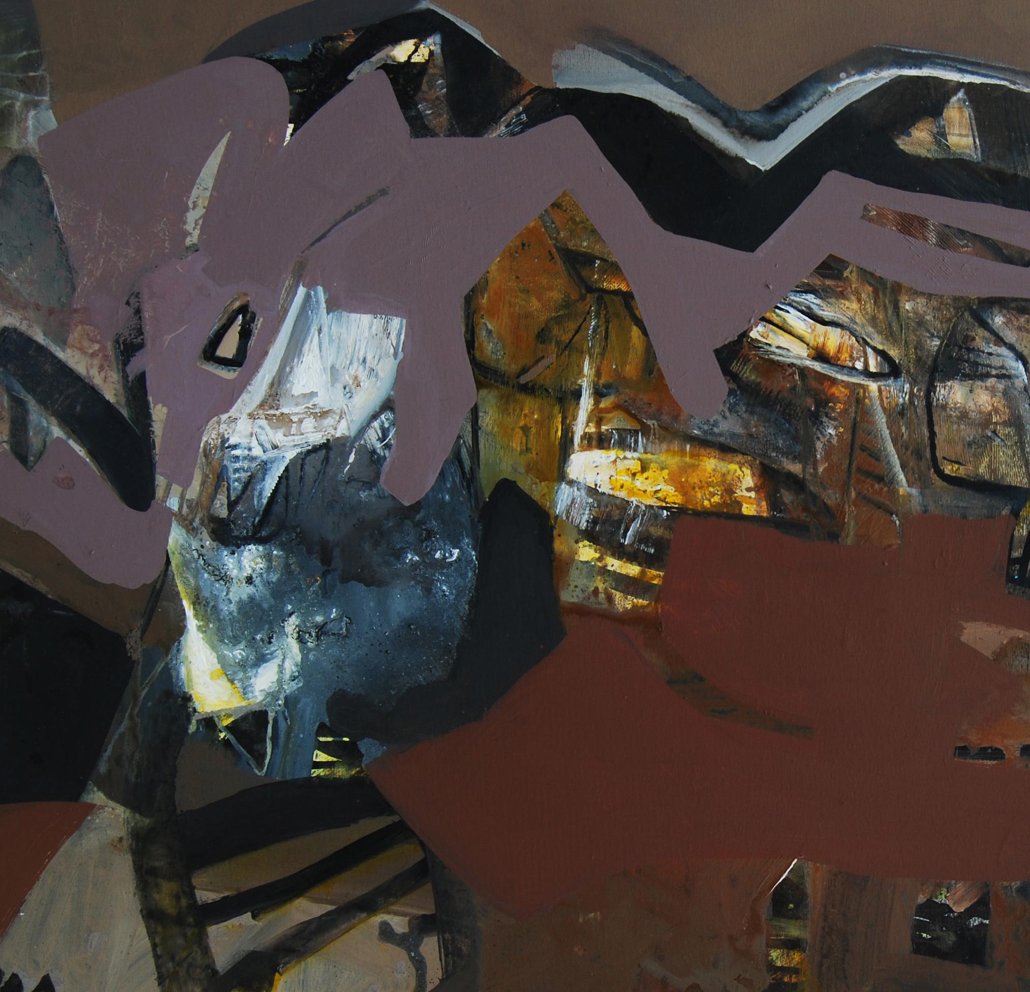 Benaras, Paysage, Acrylique, Pastel, Pigment sur Toile, Brun, Bleu 