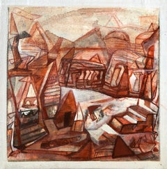 Benaras Series, Acrylic on Canvas, Brown, Red by Contemporary Artist "In Stock"