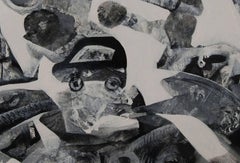 Tondo, Paesaggio urbano, Nero, Bianco Acrilico, Artista indiano contemporaneo Ace "In magazzino"