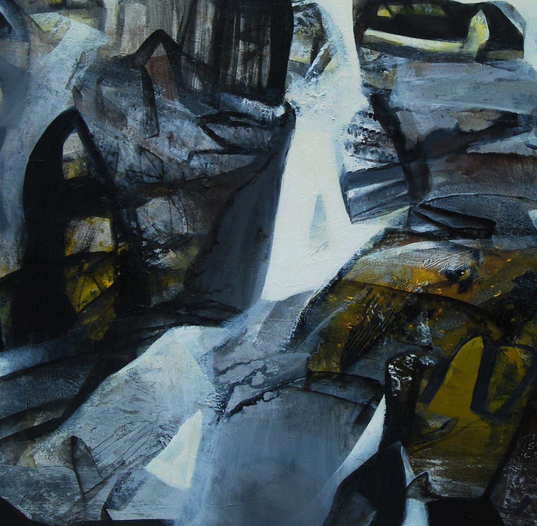 Cityscapes of Benaras, Abstract, Charcoal, Acrylic, Oil, White, Blue 