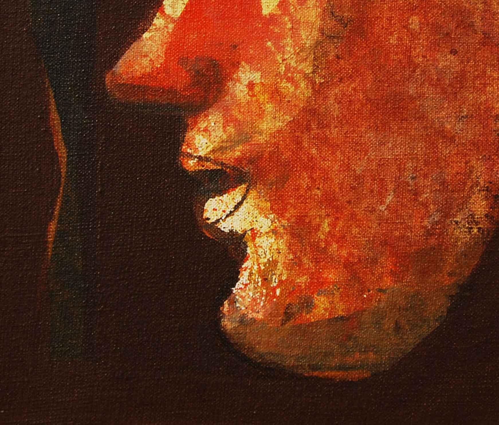 Face, Acrylic on Canvas, Brown, Red, Yellow by Indian Artist 
