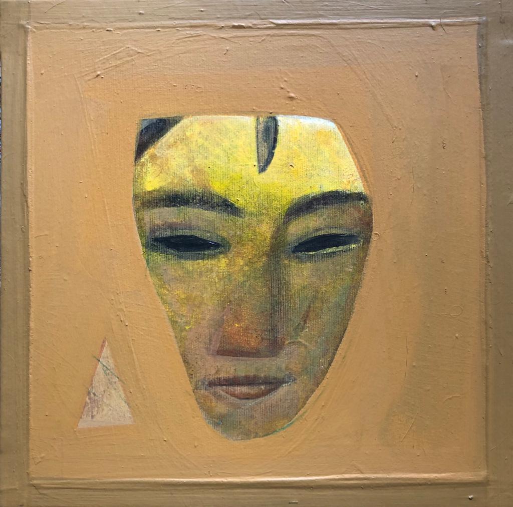 Tapas Ghosal Portrait Painting - Face, Devi, Acrylic on Canvas, Brown, Yellow by Contemporary Artist "In Stock"