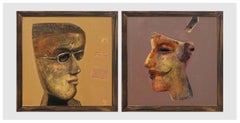 Face Series, Acrylic & Pigment, Yellow, Red, Brown by Indian Artist "In Stock"