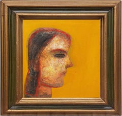 Face Series, Couple, Acrylic on Canvas, Yellow, Brown by Indian Artist"In Stock"