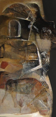 Banaras:: ville sainte:: art mythologique indien:: abstrait:: acrylique sur toile "En stock"