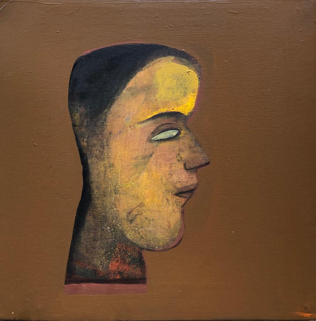 Set of Face, Devi, Acrylic on Canvas, Brown, Yellow by Indian Artist 