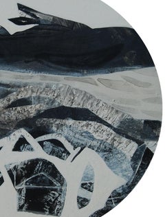 Abstract, Round, Acrylic, Pastel, Pigment, Canvas, Blue, Black, White "In Stock"