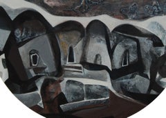 Rotondo, Astratto, Acrilico, Pastello, Pigmento, Tela, Marrone, Nero, Bianco "In magazzino"