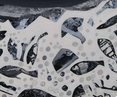 Black and white in acrylic, cityscape, landscape, snowfall, by ace Indian artist