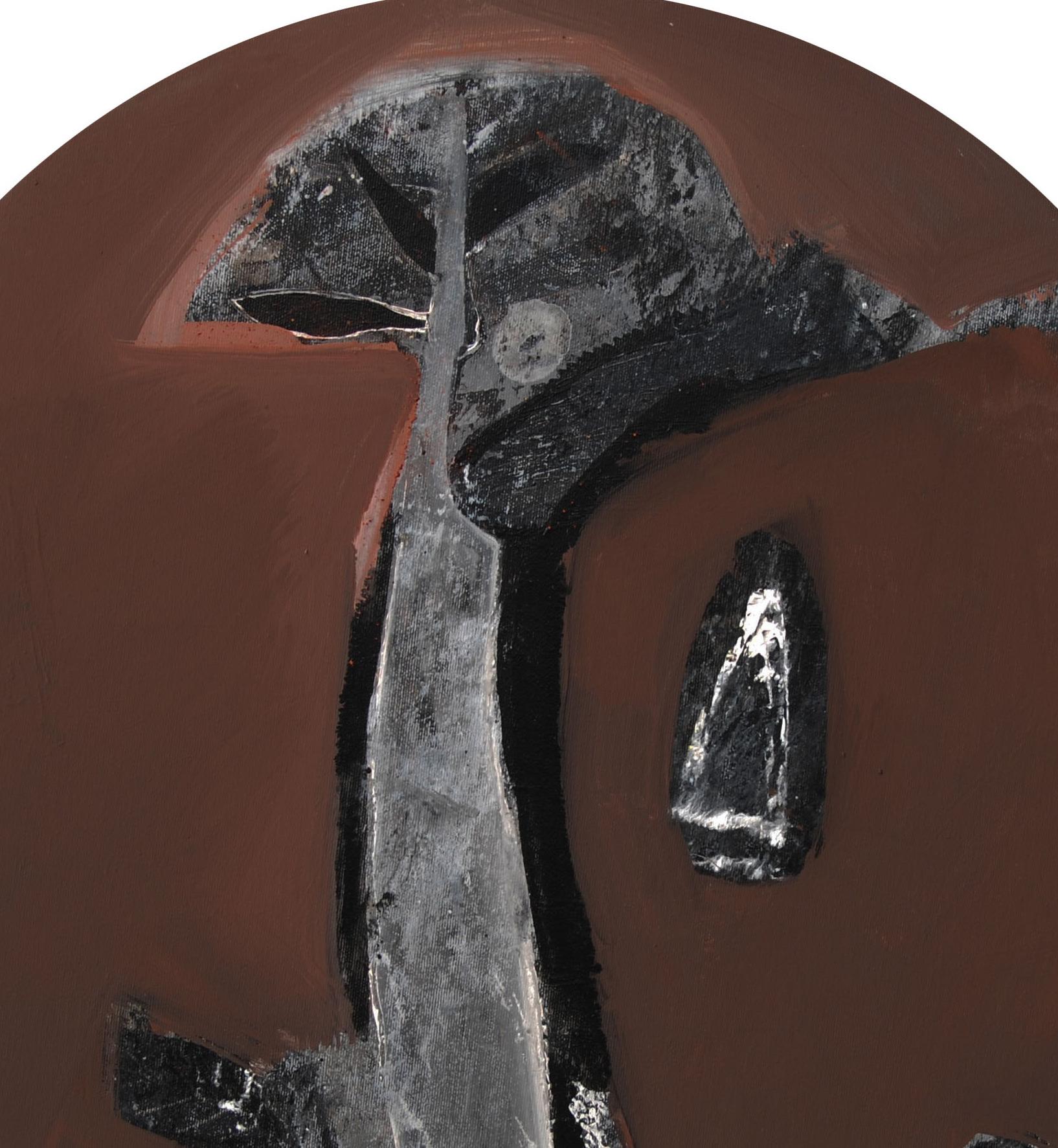 Abstracto, Redondo, Acrílico, Pastel, Pigmento sobre lienzo, Marrón, Negro, Gris 