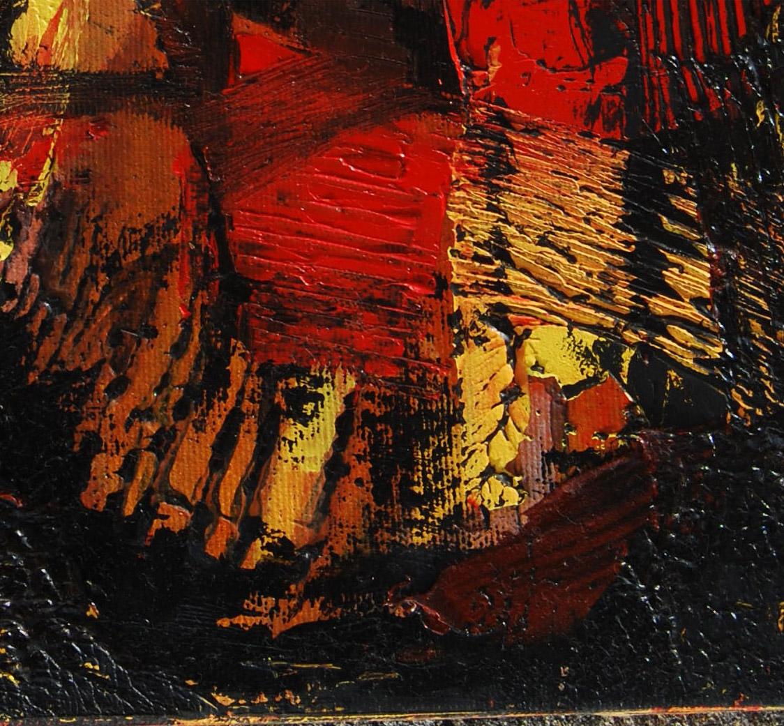 Abstract, Oil & Acrylic on Canvas, Red, Yellow, Brown by Indian Artist