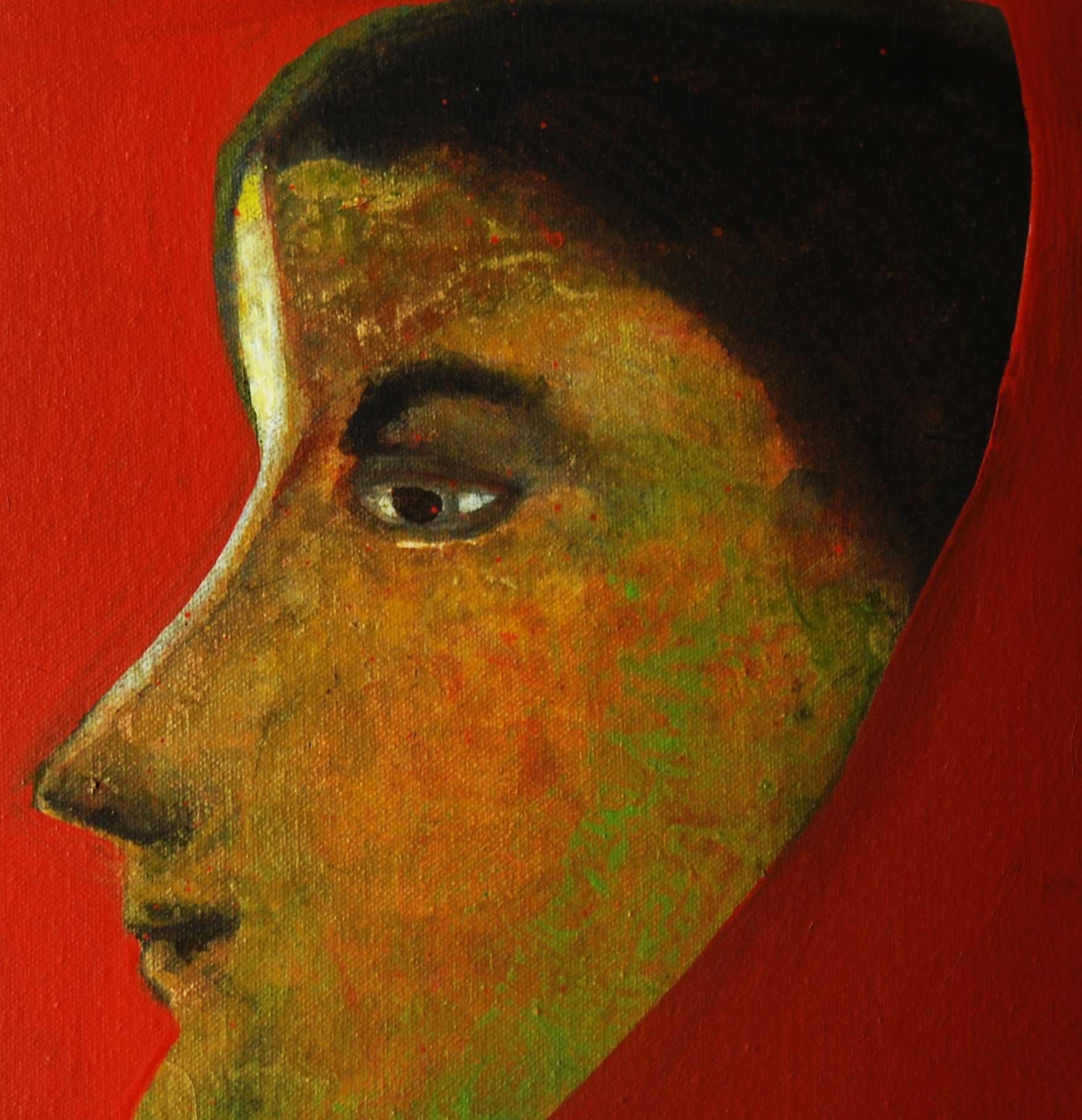 Tapas Ghosal - Face - 12 x 12 inches ( without framing ) 
Acrylic Oil & Mixed Media  on Canvas 
( Shipment in Roll form ) 

Re. The Series of Faces : Tapas Ghoshal who studied at the Hindu Banaras University , started off by painting the landscapes