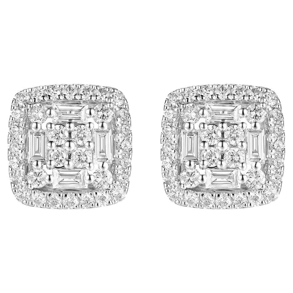 Taper Baguette Diamond Stud Earring in 18K White Gold For Sale