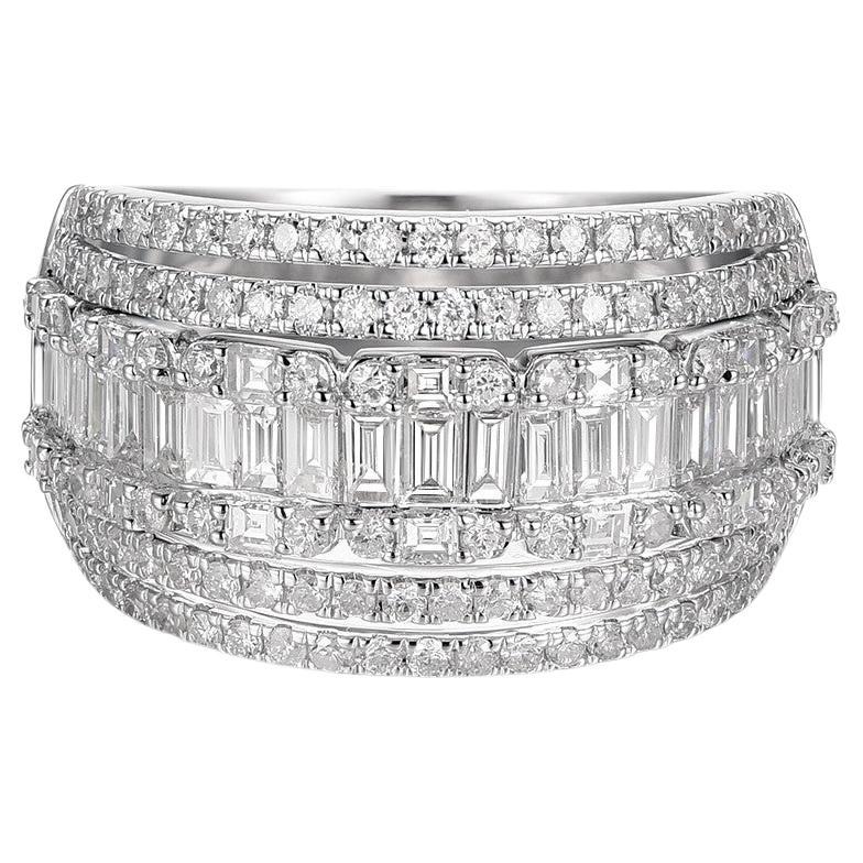 Taper Baguette Round Diamond Band Ring in 18 Karat White Gold For Sale