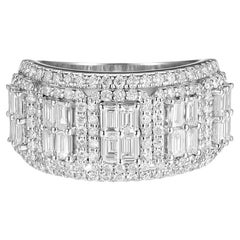 Taper Baguette Round Diamond Cluster Ring in 18 Karat White Gold