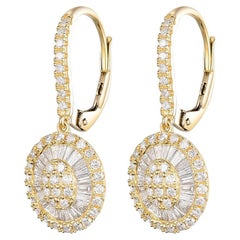 14K Yellow Gold Earrings with Tapered & Round Diamonds – 0.88 Carats Total